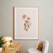 "Bear with Flowers" - Art Print in Tan by Vivian Yiwing - In a Room