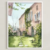 "French Country Cottage" - Art Print in Countryside by Kitty Mitchell - Framed