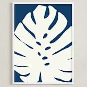"Botanical on Indigo" - Art Print in Indigo Blue by Deborah Velasquez - Framed