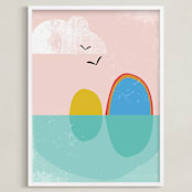 "Bird Rock" - Art Print in Dusty Rose by sue prue - Framed
