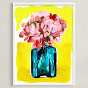 "Peony Bottle" - Art Print in sunshine by Betty Hatchett - Framed