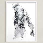 "Drawing 369 - Standing Man" - Art Print in Deep Charcoal by Derek overfield - Framed