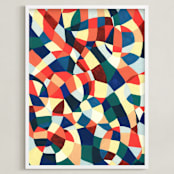 "Spanish Mosaic Abstract" - Art Print in vermilion red by Pooja Pittie - Framed