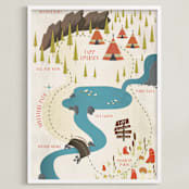 "Adventure Map" - Personalized Art Print in Crimson by Grace Kreinbrink - Framed