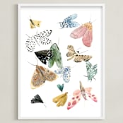 "Moths" - Art Print in Moss Green by Emilie Simpson - Framed