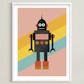 "Retro Robot" - Art Print in Bubblegum by Morgan Kendall - Framed