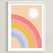 "Double Rainbow with Moon and Sun IV" - Art Print in Sunrise by Emanuela Carratoni - Framed