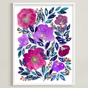 "hand painted flowers_5f" - Art Print in purple by Ramoncita - Framed