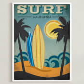 "Surf California" - Art Print in Vintage by Rochelle Renee - Framed