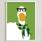 "Hipster Duck" - Art Print in Green by Mayel - Framed