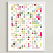 "Pink and Gray Squares" - Art Print in Magenta by Yao Cheng Design - Framed