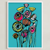 "Alcanena Floral" - Art Print in Turquoise Tease by Gill Eggleston - Framed