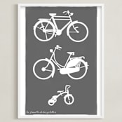 "La Famille de Bicyclettes" - Art Print in Slate Grey by Sheila Corcoran - Framed