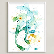 "In The Flow No. 1" - Art Print in Azo Yellow & Turquoise by Michelle Waldie - Framed