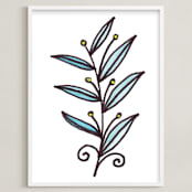 "watercolor leaves & swirl " - Art Print in dark plum by Ramoncita - Framed
