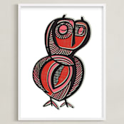 "Sleepy Owl" - Art Print in Rocking red by Gill Eggleston - Framed