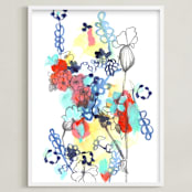 "Quirky Garden" - Art Print in Happy Blue by Sonal Nathwani - Framed