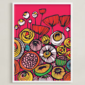 "Pop Art Blooms" - Art Print in Hot Pink by Gill Eggleston - Framed
