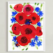 "Wild watercolor flowers" - Art Print in Scarlet by Alexandra Dzh - Framed