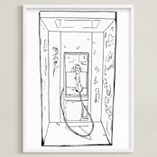 "The Phone Booth" - Art Print in Black and White by Michelle Waldie - Framed