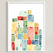 "Rectangles Stacked" - Art Print in Apple Red by Yao Cheng Design - Framed