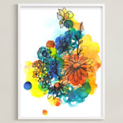 "Summer Bouquet" - Art Print in Golden Sun Yellow by Sonal Nathwani - Framed