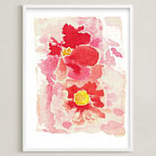 "Flowers in Nostalgia" - Art Print in Vermillion by Artsy Canvas Girl Designs - Framed