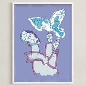 "Peace Bird" - Art Print in China Blue by Stuart Heir - Framed