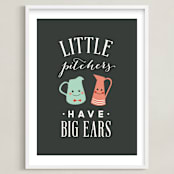 "Little Pitchers, Big Ears" - Art Print in Charcoal Grey by Tanya Lee of Frooted Design - Framed