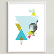 "Hot-Air Balloon Geo" - Art Print in Dusty Blue by Lady Noble - Framed