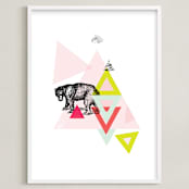 "Bear Geo" - Art Print in Dusty Pink by Lady Noble - Framed