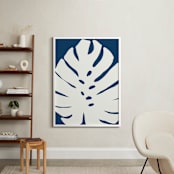 "Botanical on Indigo" - Art Print in Indigo Blue by Deborah Velasquez - In a Room