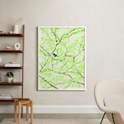 "Plum tree with Birds in Spring" - Art Print in Green Blossoms by Jorey Hurley - In a Room