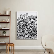 "Pop Art Flowers" - Art Print in Inky Black by Gill Eggleston - In a Room
