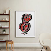 "Sleepy Owl" - Art Print in Rocking red by Gill Eggleston - In a Room