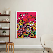 "Pop Art Blooms" - Art Print in Hot Pink by Gill Eggleston - In a Room