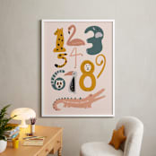"Safari Friends Numerals" - Personalized Art Print in Flamingo by Jenna Holcomb - In a Room