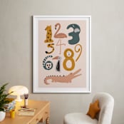 "Safari Friends Numerals" - Art Print in Flamingo by Jenna Holcomb - In a Room
