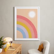 "Double Rainbow with Moon and Sun IV" - Art Print in Sunrise by Emanuela Carratoni - In a Room