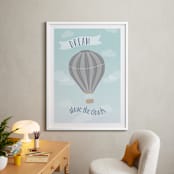 "Hot Air Balloon in the Clouds" - Art Print in Blue and Gray by Kayley Miller - In a Room