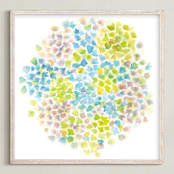 "Hydrangea in Bloom" - Art Print in Mixed greens, blues and mauves by Jessica Baskin - Framed