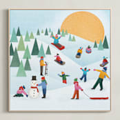 "Winter Snow Day" - Art Print in Ice Blue Multi Color by Carey Copeland - Framed Canvas