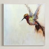 "The Humbly Hummingbird " - Art Print in orange by Amanda Faubus - Framed Canvas