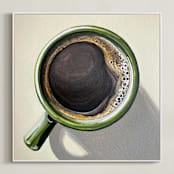 "Morning Coffee" - Art Print in Deep Roast and Olive by Amber Piacentine - Framed Canvas