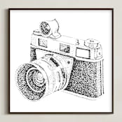 "Flashing Lights Vintage Camera" - Art Print in White & Black by Alexandrea Miller - Framed