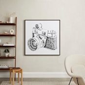 "Flashing Lights Vintage Camera" - Art Print in White & Black by Alexandrea Miller - In a Room