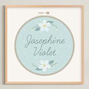 "Embroidery Name" - Personalized Art Print in Sky by Carolyn Kach - Framed