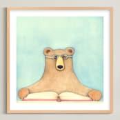"Bear - let's read" - Art Print in aqua by Someday Designs - Framed