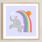 "elephant rainbow" - Art Print in pale purple by clearlytangled studio - Framed