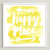"Happy Place" - Art Print in Yellow by Jessie Steury - Framed